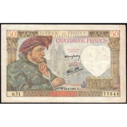 F 19-09 - 24/04/1941 - 50 francs - Jacques Coeur - Série G.71 - Etat : TTB