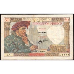 F 19-09 - 24/04/1941 - 50 francs - Jacques Coeur - Série X.71 - Etat : TTB-