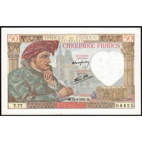 F 19-09 - 24/04/1941 - 50 francs - Jacques Coeur - Série T.77 - Etat : SPL+