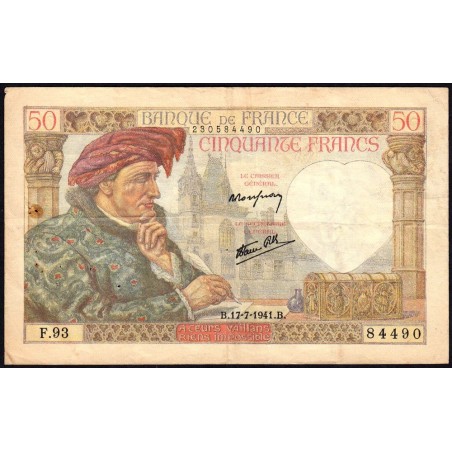 F 19-12 - 17/07/1941 - 50 francs - Jacques Coeur - Série F.93 - Etat : TB+