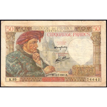 F 19-12 - 17/07/1941 - 50 francs - Jacques Coeur - Série K.93 - Etat : TB-