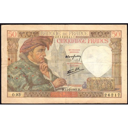 F 19-12 - 17/07/1941 - 50 francs - Jacques Coeur - Série O.93 - Etat : TB+