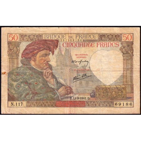 F 19-14 - 11/09/1941 - 50 francs - Jacques Coeur - Série N.117 - Etat : TB-