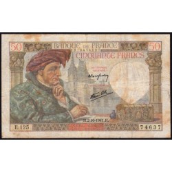 F 19-15 - 02/10/1941 - 50 francs - Jacques Coeur - Série E.125 - Etat : B+