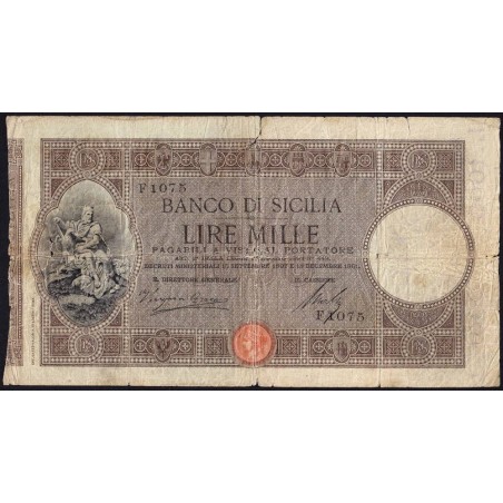 Banco di Sicilia - Pick S 899 - 1'000 lire - Série F - 18/01/1901 - Etat : B