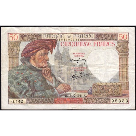 F 19-17 - 18/12/1941 - 50 francs - Jacques Coeur - Série G.142 - Etat : TB+