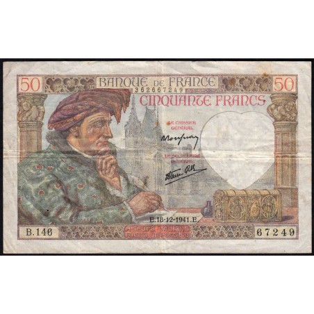 F 19-17 - 18/12/1941 - 50 francs - Jacques Coeur - Série B.146 - Etat : TB