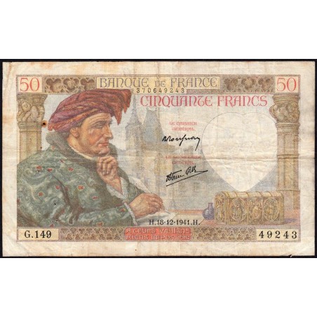 F 19-17 - 18/12/1941 - 50 francs - Jacques Coeur - Série G.149 - Etat : TB-