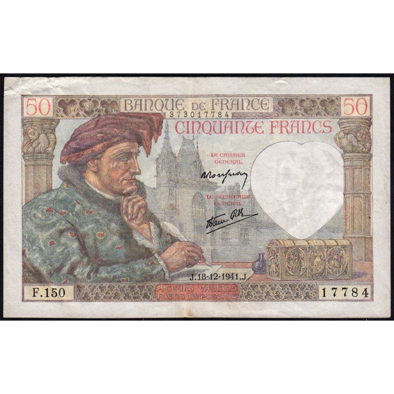 F 19-17 - 18/12/1941 - 50 francs - Jacques Coeur - Série F.150 - Etat : TTB-