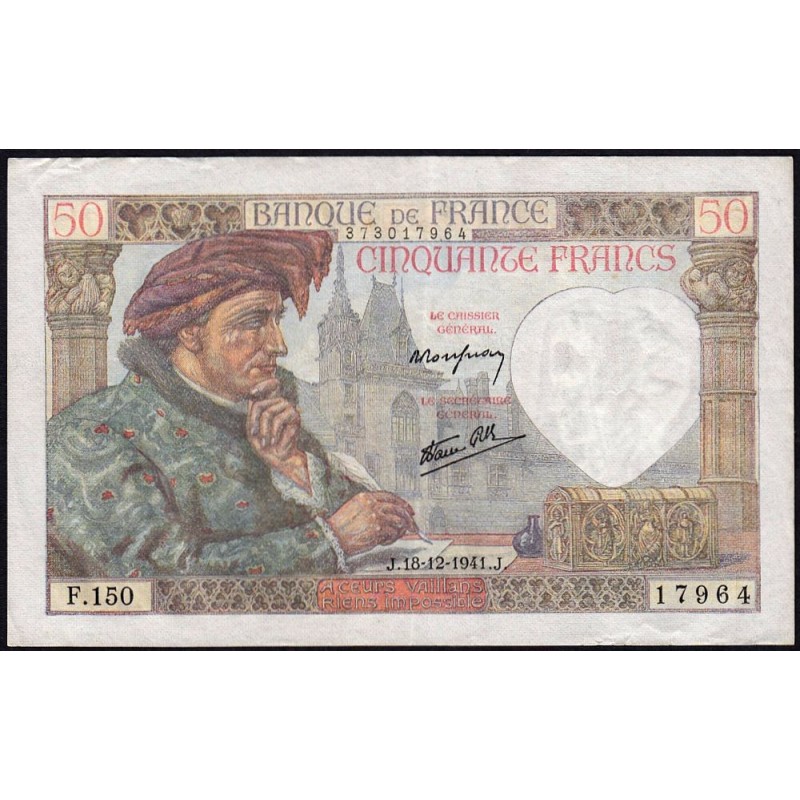 F 19-17 - 18/12/1941 - 50 francs - Jacques Coeur - Série F.150 - Etat : TTB