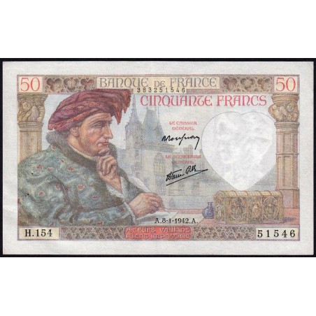 F 19-18 - 08/01/1942 - 50 francs - Jacques Coeur - Série H.154 - Etat : SUP+