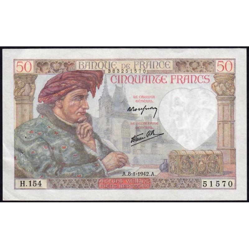 F 19-18 - 08/01/1942 - 50 francs - Jacques Coeur - Série H.154 - Etat : SUP+