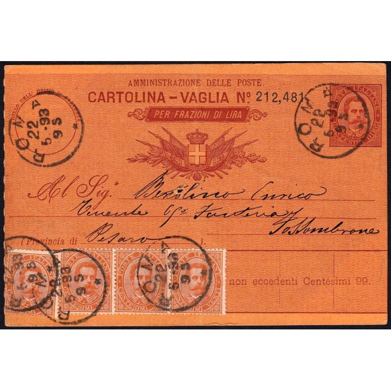 Italie - Mandat Carte - 80 centesimi - 19/05/1893 - Etat : TTB