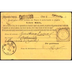 Italie - Mandat Carte - 6 lire 50 centesimi - 29/04/1893 - Etat : SUP