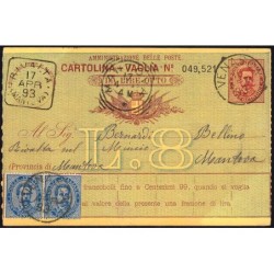 Italie - Mandat Carte - 8 lire 50 centesimi - 16/04/1893 - Etat : SUP