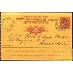 Italie - Mandat Carte - 9 lire - 19/06/1893 - Etat : SUP+