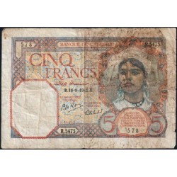Algérie - Pick 77b - 5 francs - Série R.5473 - 16/08/1941 - Etat : B