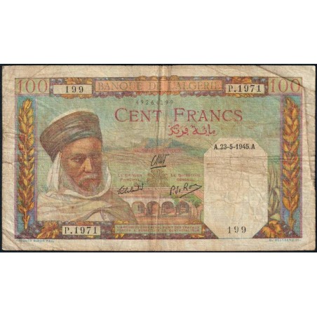 Algérie - Pick 85_2 - 100 francs - Série P.1971 - 23/05/1945 - Etat : TB