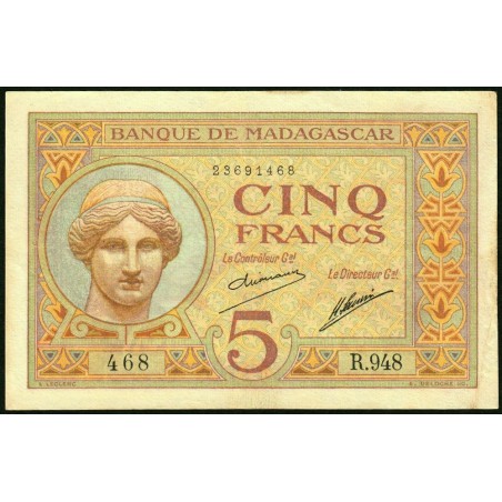 Madagascar - Pick 35a - 5 francs - Série R.948 - 1926 - Etat : TTB+