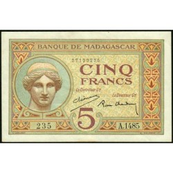 Madagascar - Pick 35b - 5 francs - Série A.1485  - 1937 - Etat : TTB+