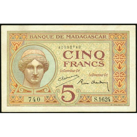 Madagascar - Pick 35b - 5 francs - Série S.1624 - 1937 - Etat : TTB+