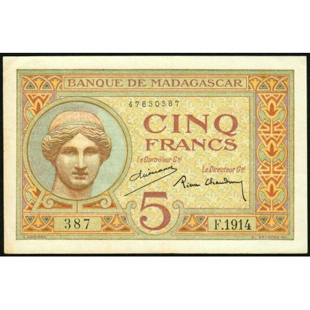 Madagascar - Pick 35b - 5 francs - Série F.1914 - 1937 - Etat : SUP