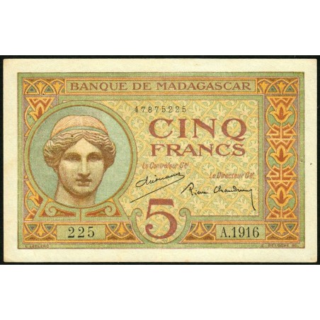 Madagascar - Pick 35b - 5 francs - Série A.1916 - 1937 - Etat : SUP