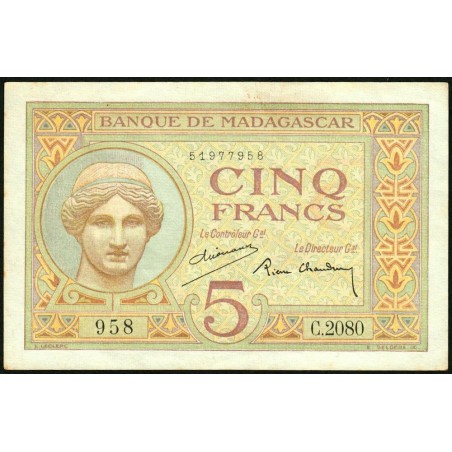 Madagascar - Pick 35b - 5 francs - Série C.2080 - 1937 - Etat : SUP