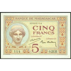 Madagascar - Pick 35b - 5 francs - Série O.2131 - 1937 - Etat : SPL