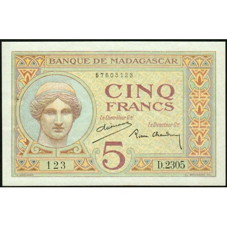 Madagascar - Pick 35b - 5 francs - Série D.2305 - 1937 - Etat : SUP