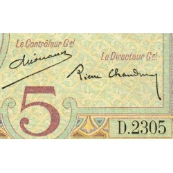 Madagascar - Pick 35b - 5 francs - Série D.2305 - 1937 - Etat : SUP