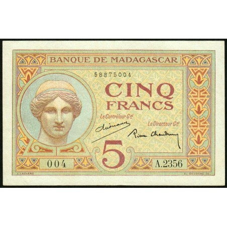 Madagascar - Pick 35b - 5 francs - Série A.2356 - 1937 - Etat : SUP+