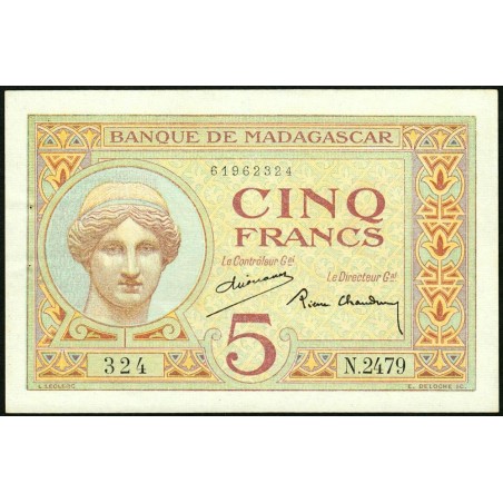 Madagascar - Pick 35b - 5 francs - Série N.2479 - 1937 - Etat : SUP+
