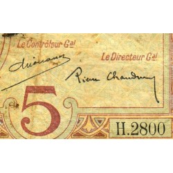 Madagascar - Pick 35b - 5 francs - Série H.2800 - 1937 - Etat : B+