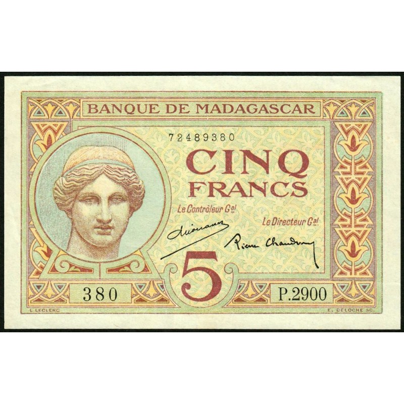 Madagascar - Pick 35b - 5 francs - Série P.2900 - 1937 - Etat : TTB+