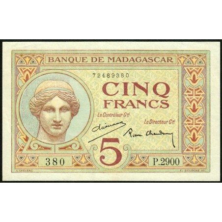 Madagascar - Pick 35b - 5 francs - Série P.2900 - 1937 - Etat : TTB+