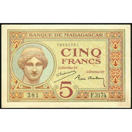 Madagascar - Pick 35b - 5 francs - Série F.3174 - 1937 - Etat : SUP+