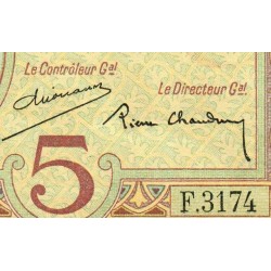 Madagascar - Pick 35b - 5 francs - Série F.3174 - 1937 - Etat : SPL