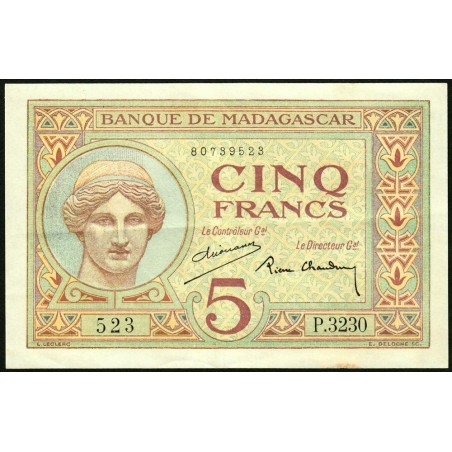 Madagascar - Pick 35b - 5 francs - Série P.3230 - 1937 - Etat : TTB+