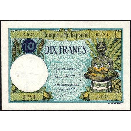 Madagascar - Pick 36b - 10 francs - Série E.1074 - 1937 - Etat : SPL