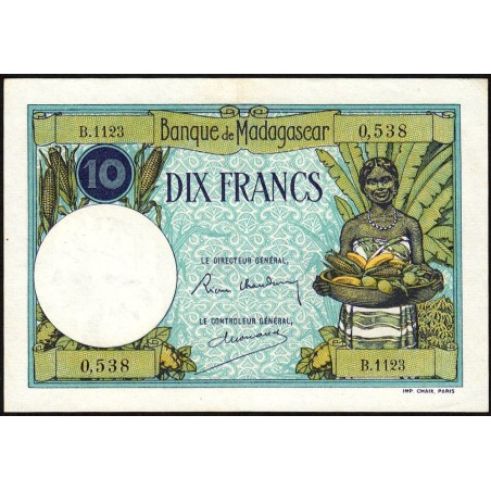 Madagascar - Pick 36b - 10 francs - Série B.1123 - 1937 - Etat : SPL