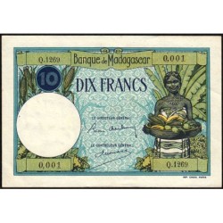 Madagascar - Pick 36b - 10 francs - Série Q.1269 - 1937 - Etat : SUP