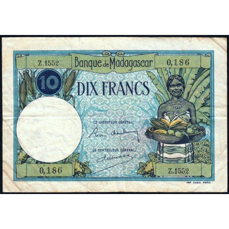 Madagascar - Pick 36b - 10 francs - Série Z.1552 - 1937 - Etat : TB-