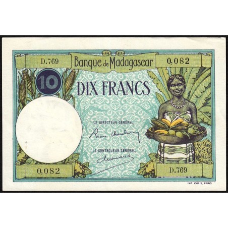 Madagascar - Pick 36b - 10 francs - Série D.769 - 1937 - Etat : SUP