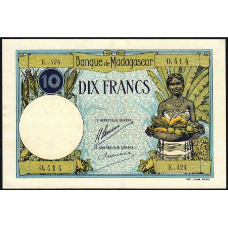 Madagascar - Pick 36a - 10 francs - Série K.424 - 1937 - Etat : SPL