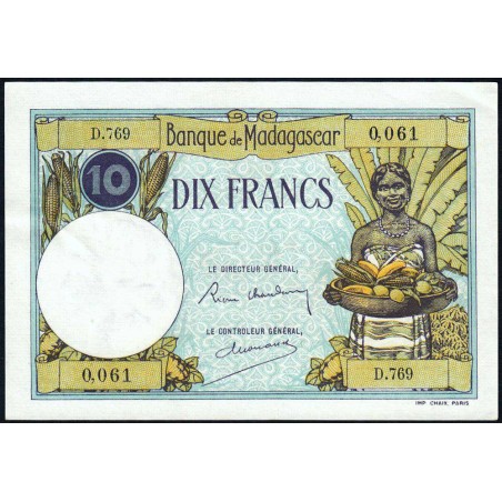 Madagascar - Pick 36b - 10 francs - Série D.769 - 1937 - Etat : SUP