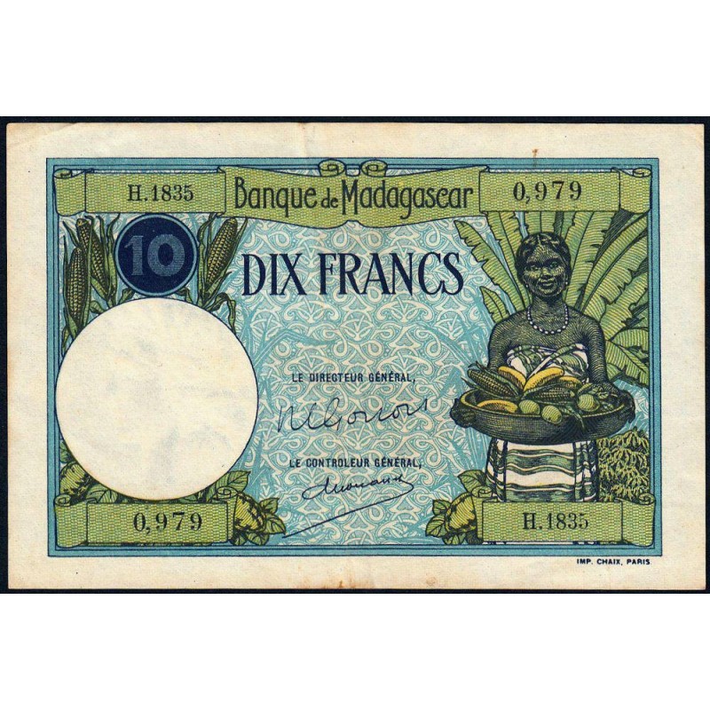 Madagascar - Pick 36c - 10 francs - Série H.1835 - 1948 - Etat : TB+