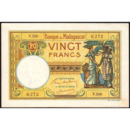 Madagascar - Pick 37b - 20 francs - Série V.580 - 1937 - Etat : SUP