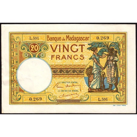 Madagascar - Pick 37b - 20 francs - Série L.591 - 1937 - Etat : TTB+