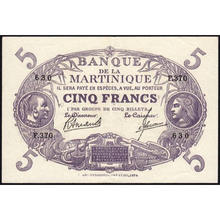 Martinique - Pick 6_3 - 5 francs - Série F.370 - 1945 - Etat : SUP+